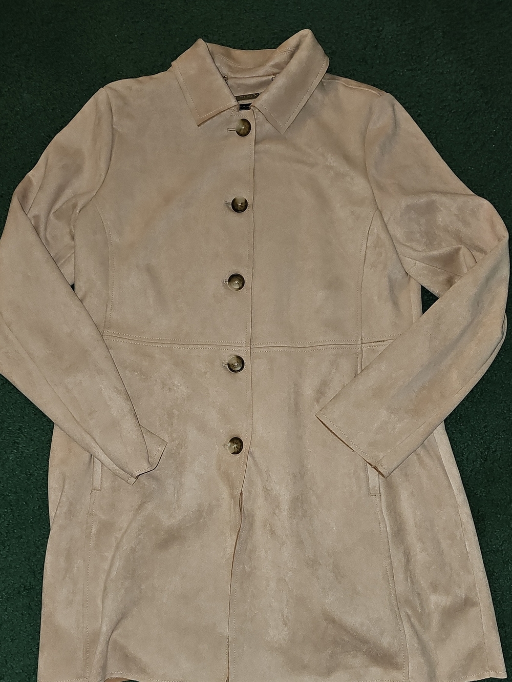 Tahari Light Beige Suede-Effect Trench Coat